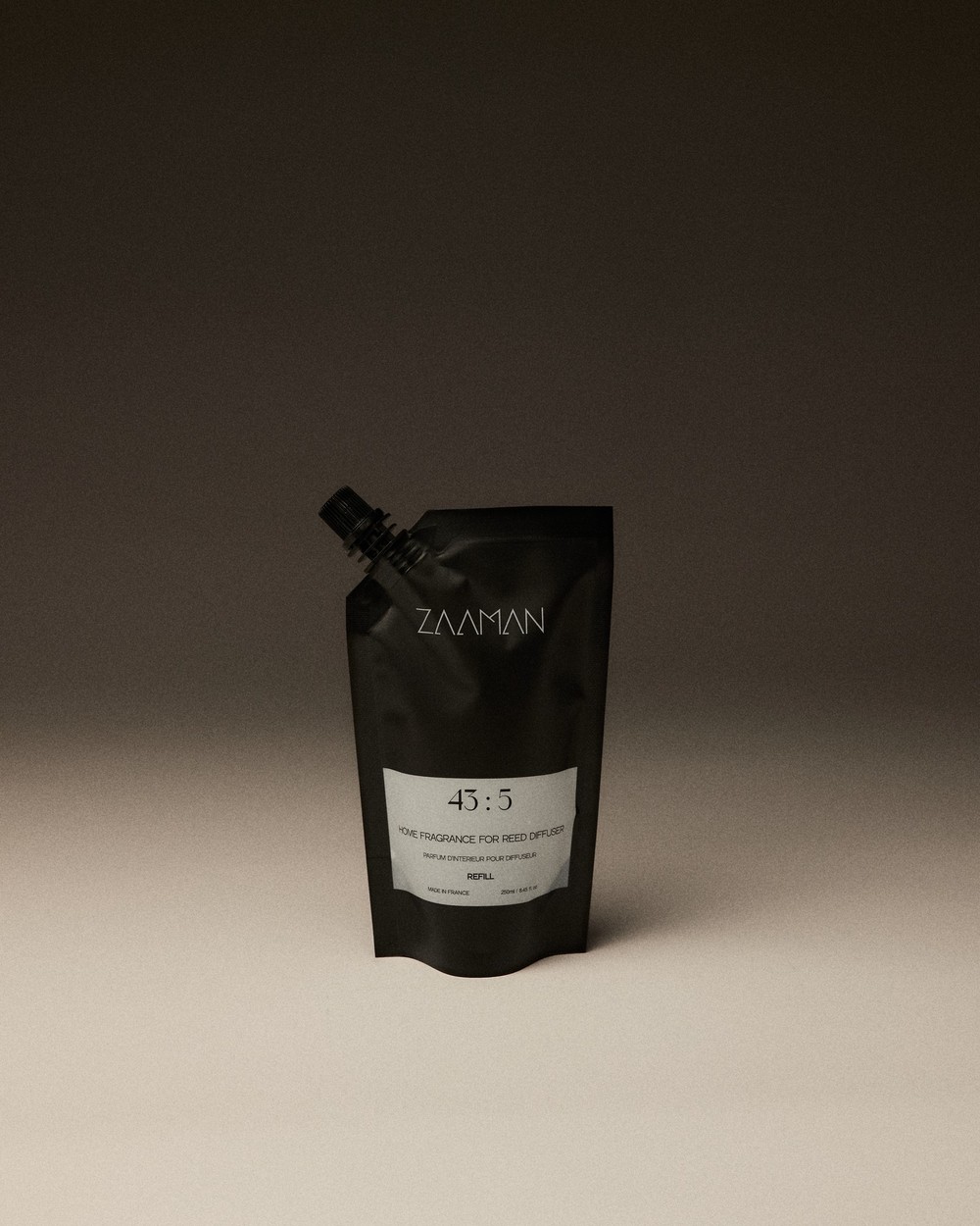 Zaaman 43:5 reed diffuser refill pouch, studio shot